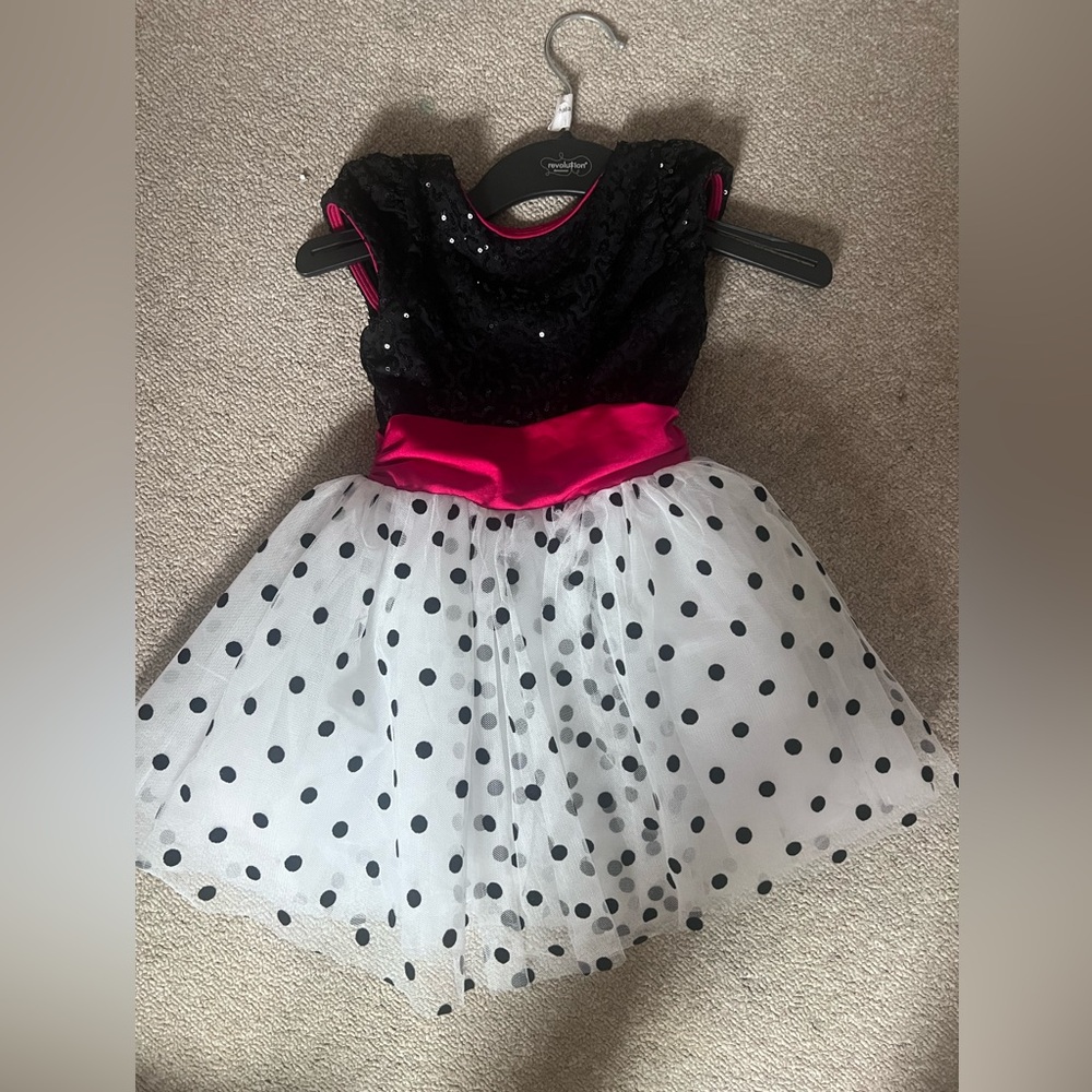 Toddler girl black and white polka dot sequin dress